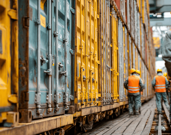 Containers loaded on a freight train